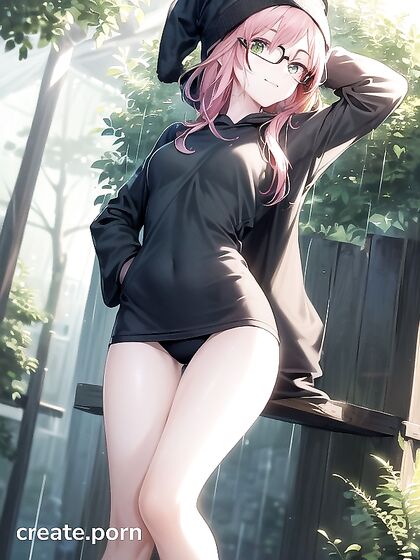 Big-Rounded Glasses Girl 18+ in Green Outfit Seduces in Steamy Hentai AI Image
