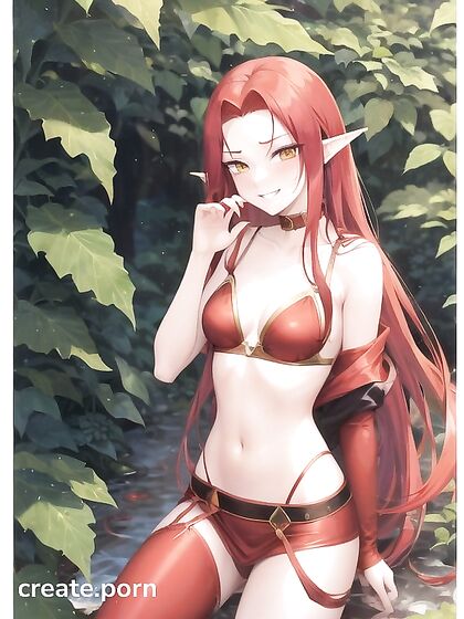 Red-EaredElf with Yellow Eyes and Snake Tail Seduces in Horny Hentai AI Image