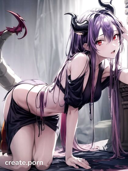 Gray-Skinned Dragon-Tailed Beauty with Purple Twintails Splashes into Flames for You