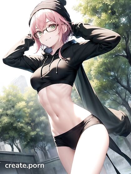 Horny Girl 18+ in Big Round Glasses and Green Outfit Seduces in Steamy Hentai AI Image