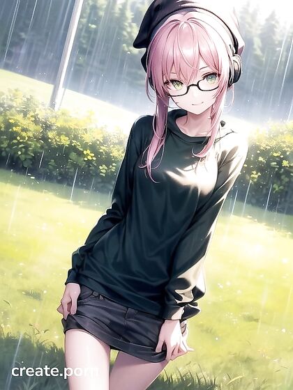 Big-Round-Glasses Girl 18+ in Green Outfit Seduces in Steaming Hentai AI Image