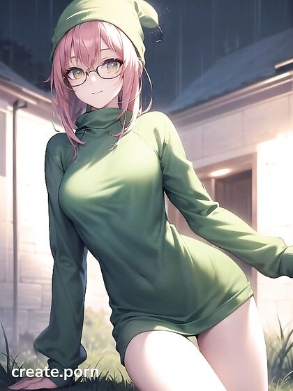 Big Round Glasses and Green Outfit Hentai AI Image