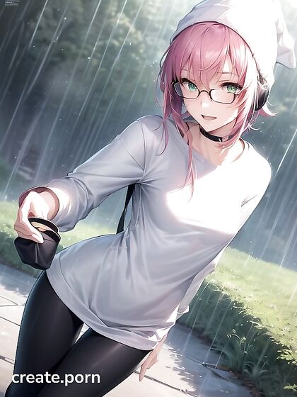 Horny Girl 18+ in Big Round Glasses and Green Outfit Teases in Hentai AI Image