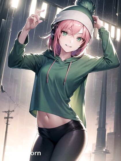 Horny Girl 18+ in Big Round Glasses and Green Outfit Seduces in Steamy Hentai AI Image