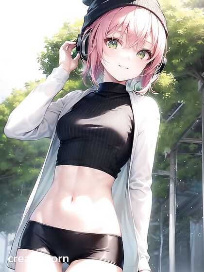 Horny Girl 18+ in Big Round Glasses and Green Outfit Teases in Hentai AI Image