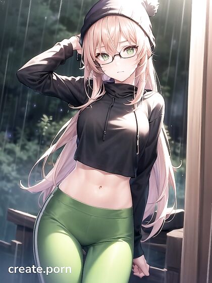 Big-Round-Glasses Girl 18+ in Green Outfit Seduces You in Steamy Hentai AI Image