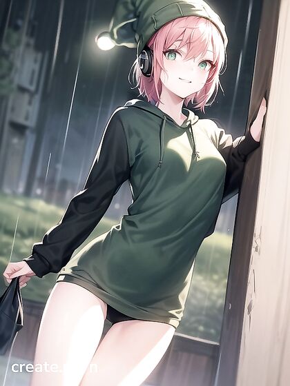 Horny Girl 18+ in Big Round Glasses and Green Outfit Gets Wild in Hentai AI Image