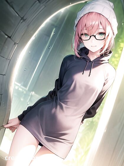 Horny Girl 18+ in Big Round Glasses and Green Clothes Enjoys Wild Hentai AI Image