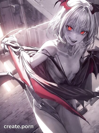 Bat-Winged Beauty with Red Uterus Tattoo Stares Seductively at You in Hentai AI Image
