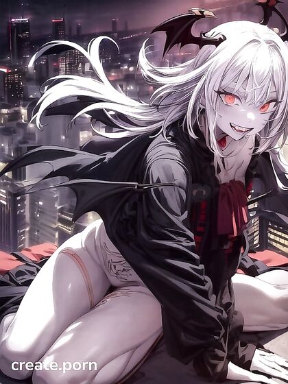 Vampire With Mixed White and Black Hair Seduces in Modern City Hentai