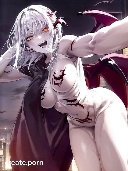 Naked Vampire Seducing in a Modern Cityscape for High-Res Hentai Pleasure