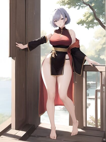 Barefoot Warrior Monk with Short Black Bobcut Hairstyle in Steamy Hentai AI Image