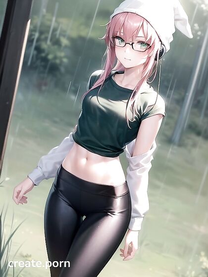 Horny Girl 18+ in Big Round Glasses and Green Outfit Seduces in Steamy Hentai AI Image