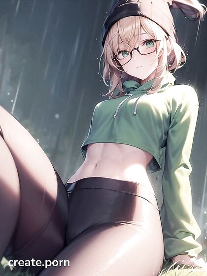 Horny Girl 18+ in Big Round Glasses and Green Outfit Seduces in Steaming Hentai AI Image