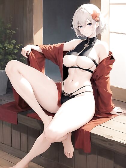 Thighs and Hips Revealed - Flower-Tattooed Legs in Monkish Clothing Hentai Pleasure