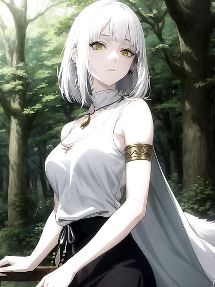 Anime Girl 18+ with Parted Bangs and Tooth Necklace in Studio Ghibli Style Hentai Pleasure