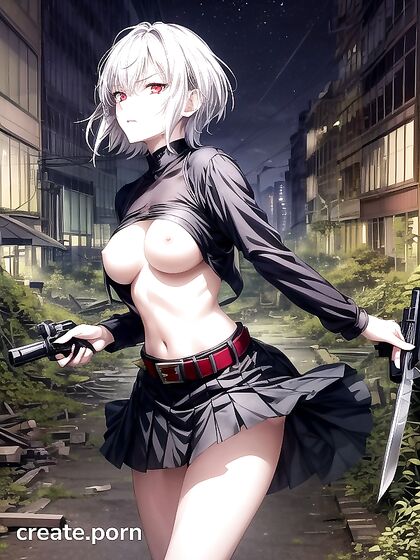 Dark Tale of Pleasure and Pain - Black Skirt, White Shirt, Red Belt Hentai-high Res