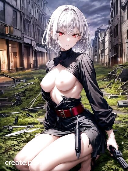 Intense Faces and Dark Vibes - Knife and Gun-Wielding Hentai AI Image