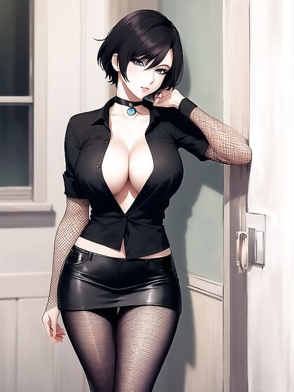 Blonde in Blouse and Fishnets Gets Seductive Makeup for Steamy Hentai AI Image