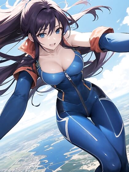 Fearless Girl 18+ in Mid-Air Free Fall with Goggles and Wild Hair HentHentai AI Image