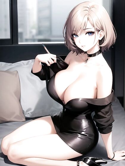 Topless Girl 18+ in Mini Skirt and Choker for steamy Hentai AI Image
