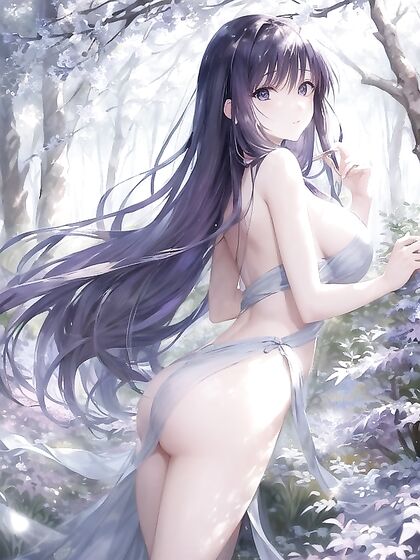 Hinata with Deep Indigo Hair and Pale Lavender Eyes Shimmers Under Starlit Skies in Hentai Bliss