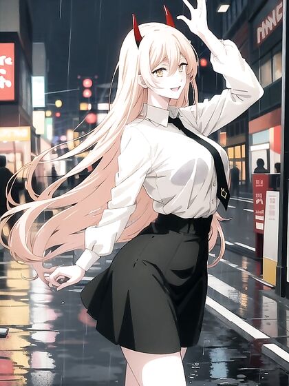 Neon Lights Illuminate Her Face as Passersby Watch Her Seductive Power Hentai AI Image