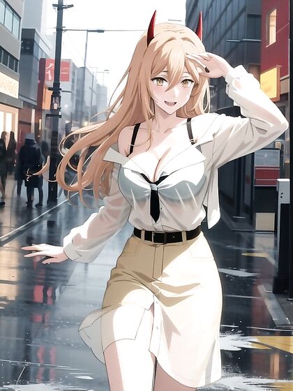 Woman Stretches Arms Wide on City Street in Tight Casual Clothes for Steamy Hentai AI Image