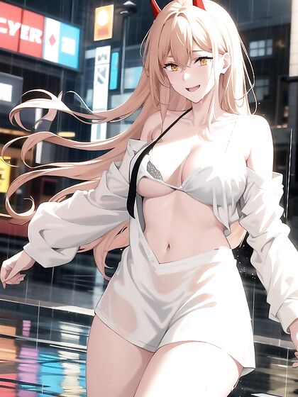 Wet Casual Outfit Sticks to Her Body While She Twirls and Splashes in Full-Length Hentai AI Image