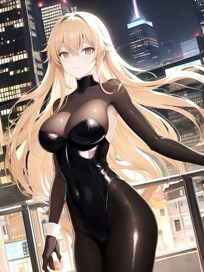 Neon-Lit Urban Enchantress in Shiny Metallic Fabrics for Glowing Hentai Pleasure