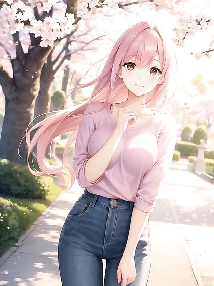 Sakura's Pink Hair Flutters in the Breeze Amidst Cherry Blossom hentai Pleasure