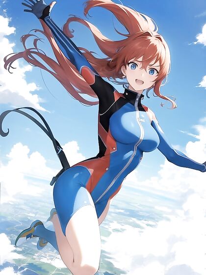 Fearless Girl 18+ Soars Through Air With Wild Hair and Wispy Clouds in Hentai AI Image