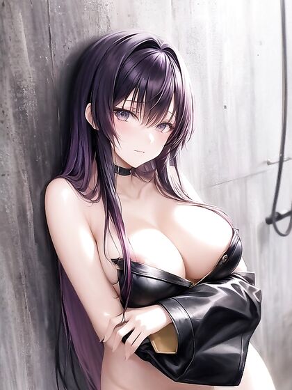 Long-Haired Beauty in Black Jacket Seduces in Alleyway Hentai AI Image