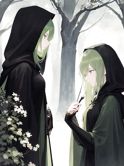 Hooded Girl 18+ with Green Eyes Seduces in Erotic Hentai AI Image