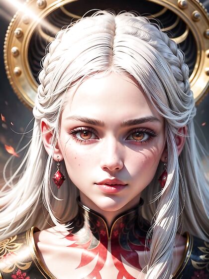 Red Halo Above White Hair in Steamy Hentai AI Image