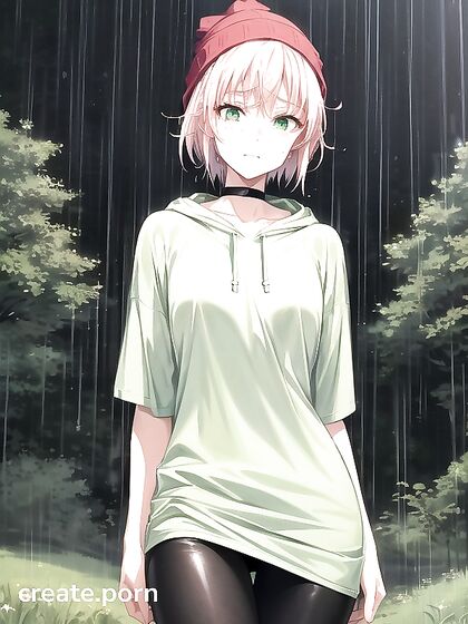 Freckled Beauty in Green Clothes and XL Hoodie for Steamy Hentai AI Image