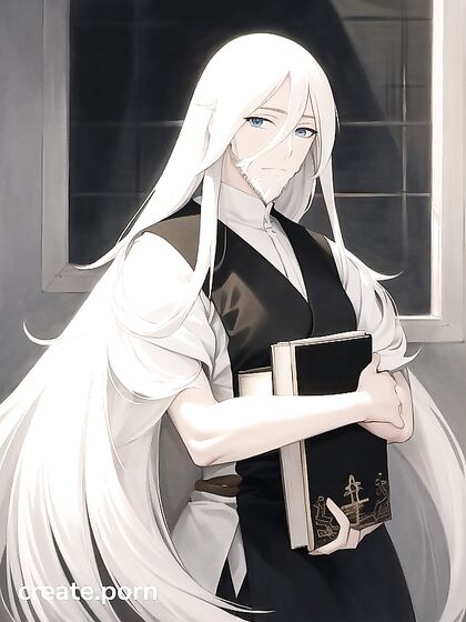 Eerie White-Haired Man with Vacant Stare Seduces in Erotic Hentai AI Image