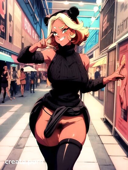 Brown-Eyed Girl 18+ in Loose Sweater Goes Commando for Steamy Hentai AI Image