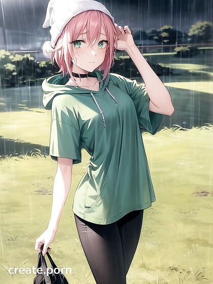 Freckled Cutie in Green Clothes and Oversized Hoodie Enjoying Hentai Pleasure