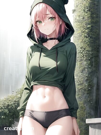 Freckled Beauty in Green Clothing and Extra Large Hoodie for Hot Hentai AI Image