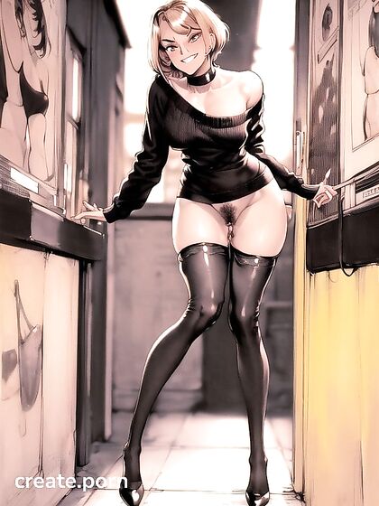 Tempting Dark-Skinned Beauty in Short Skirt Delves into Steamy Hentai AI Image