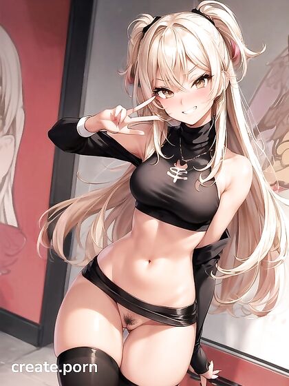 Smug Girl 18+ Shows Off Her Peace Sign and Black Pubic Hair in Hot Hentai AI Image