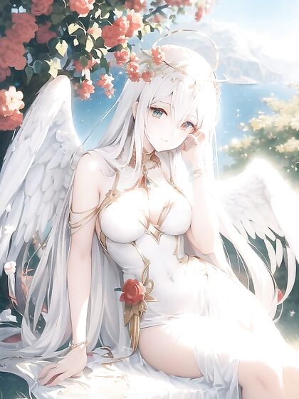 Seductive White-Haired Babe with Sunglasses and Red Halo in Hentai Ecstasy