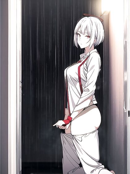 White-Haired Beauty with Sunglasses Teases in Seductive Hentai AI Image
