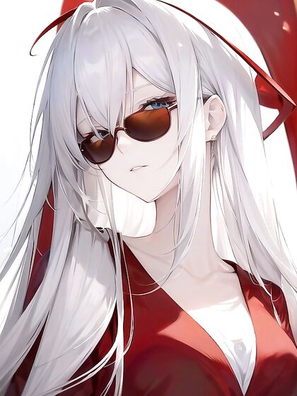 White-Haired Beauty with Sunglasses and Red Halo in Mind-Blowing Hentai AI Image