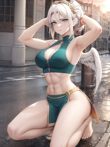 Girl 18+ with Red Halo, Small Braid, and Sunglasses Enjoying Steamy Hentai AI Image