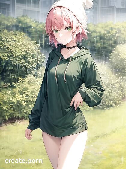 Freckled Beauty in Green Hoodie Seduces in Steamy Hentai AI Image