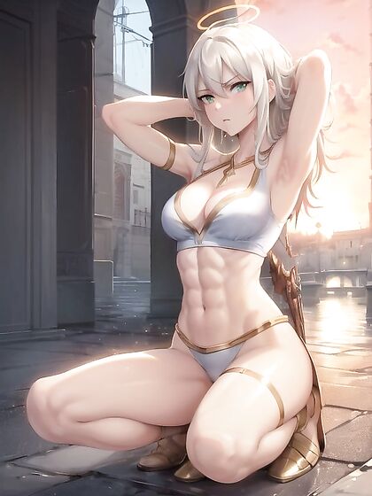 Red Halo Above Her Head - Small Braid and Bangs in Seductive Hentai AI Image
