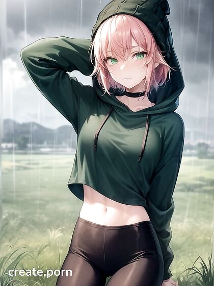 Freckled Girl 18+ in GREEN CLOTHING Wears XL HOODIE for Hot Hentai AI Image