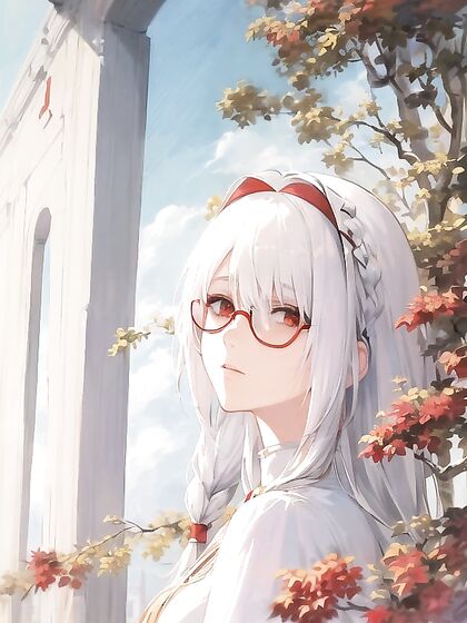 Bangs and Sunglasses on Top with a Seductive Red Halo Hentai AI Image